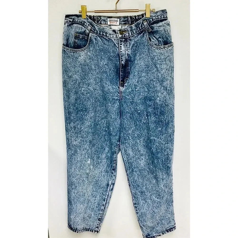 Vintage Essentials Sport II‎ Women's Blue High Rise Mom Jeans Acid Wash Size 34